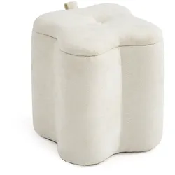 RATTATAN Samtpouf LUCKY mit Glitzereffekt und seitlichem Griff,Kleeblatt-Design,elegant,praktisch und leicht zu bewegen–Elfenbein