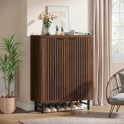OEM 6-Tier Shoe Cabinet with Shutter Doors Adjustable Shelves Wooden Storage Cabinet for Entryway/Hallway/Closet/Living Room