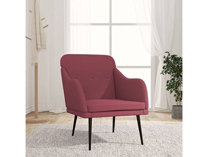 IBUQDDV Sessel Weinrot 63x76x80 cm Stoff mit Metallgestell Gepolsterte Armlehnen, tiefe Sitzfläche, schräge Rückenlehne, Montageanleitung inklusive