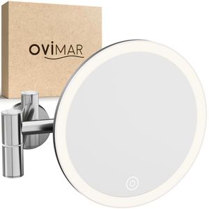 ovimar Kosmetikspiegel Vorupor, dimmbare Beleuchtung, silber, 5-fach Vergrößerung, zur Wandmontage, Ø Spiegel 17,9 cm