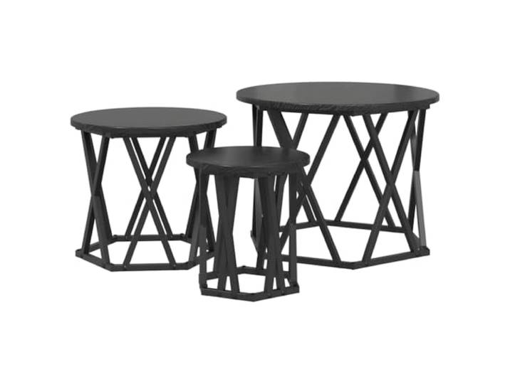 Beistelltisch, stapelbar, 3-teilig, Schwarz, Eiche, 53 x 53 x 40 cm, Holz und Stahl