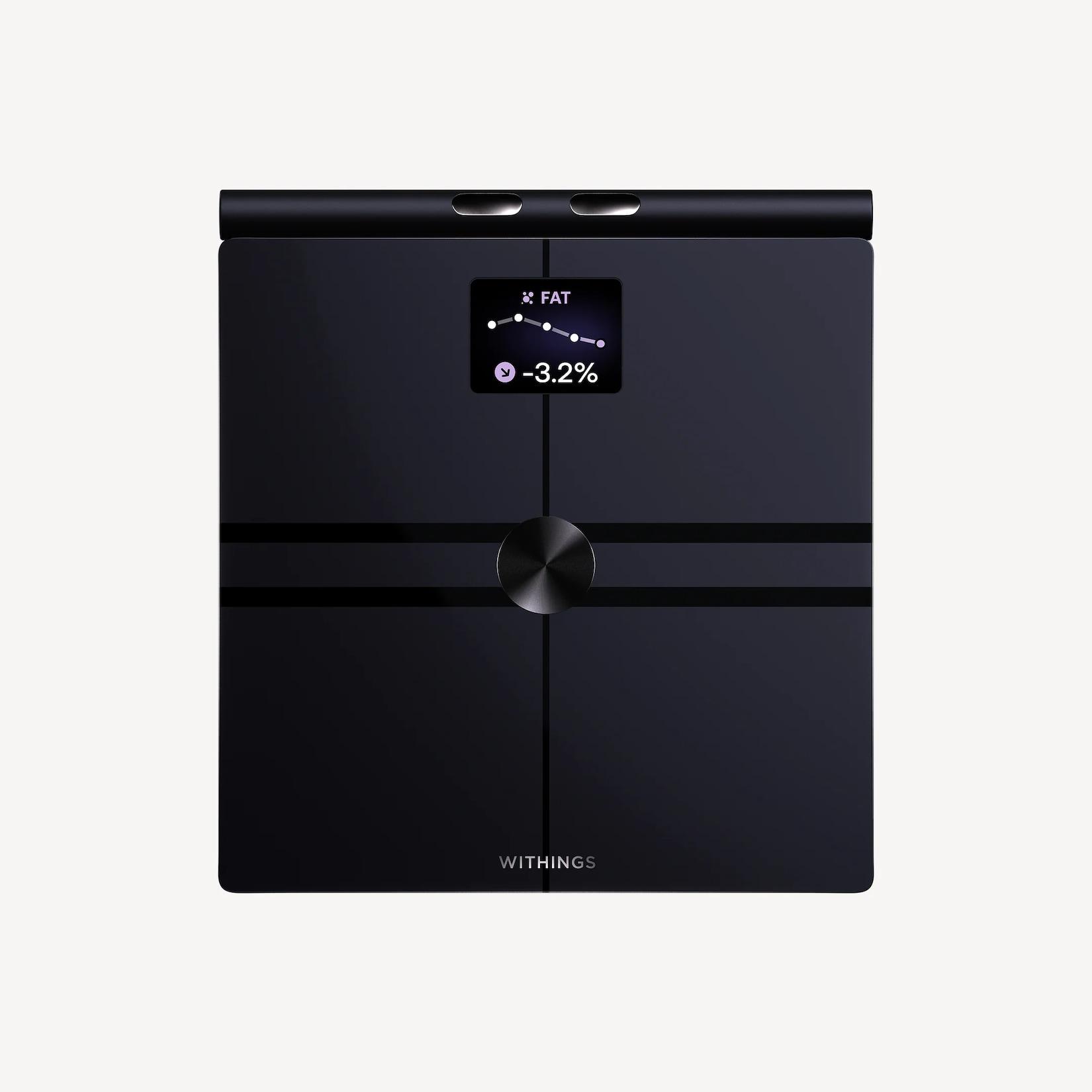 Withings BodyFit Schwarz Diagnosewaage (Glas-Diagnosewaage, Withings App, WiFi, Bluetooth-Konnektivität, 8 Benutzerspeicher, 4 Gewichtssensoren, LCD-Display, Position ControlTM-Technologie, Li-Ionen-Akku, inkl. USB-C-Kabel, Schwarz)