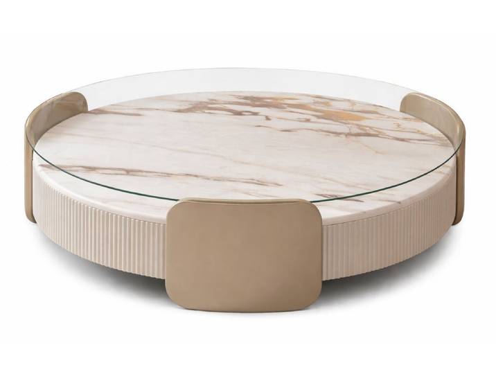 JVmoebel Couchtisch Beiger runder Couchtisch mit Glasplatte für das Wohnzimmer (1-St), Made in Europa
