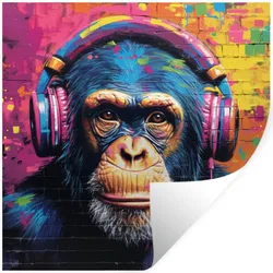 WANDTATTOO Graffiti - Schimpanse - Straßenkunst - Kopfhörer - Affe Wanddeko 50x50 cm