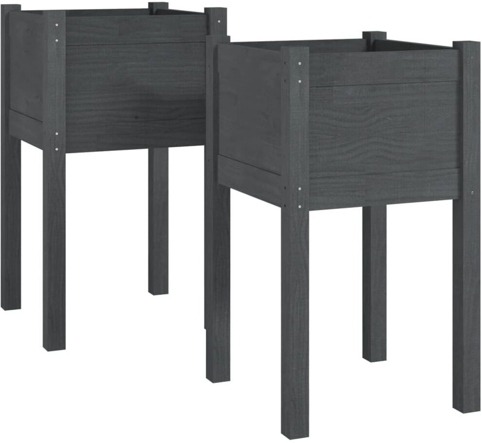 Dakota Fields Alastar Wood Elevated Planter Grey 70cm H x 40cm W x 40cm D