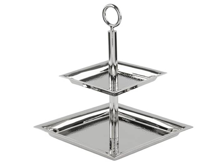 Fink 2-stöckige Etagere 24x24 cm eckiges Stufentablett Edelstahl gehämmert mit Griff