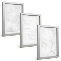 BILDER SET 3er Set - 20x30 cm Silberner Rahmen - Minimalistischer Hintergrund mit weißen Punkten
