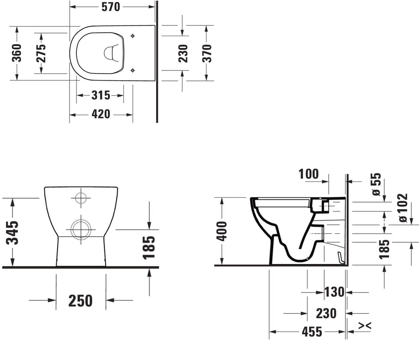 Duravit D-Code WC-Set bodenstehend 57 cm