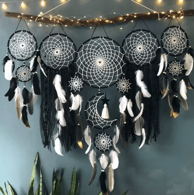 Uplift Curations Boho Macrame Dream Catcher Set Moon Wall Hanging Home Decor black