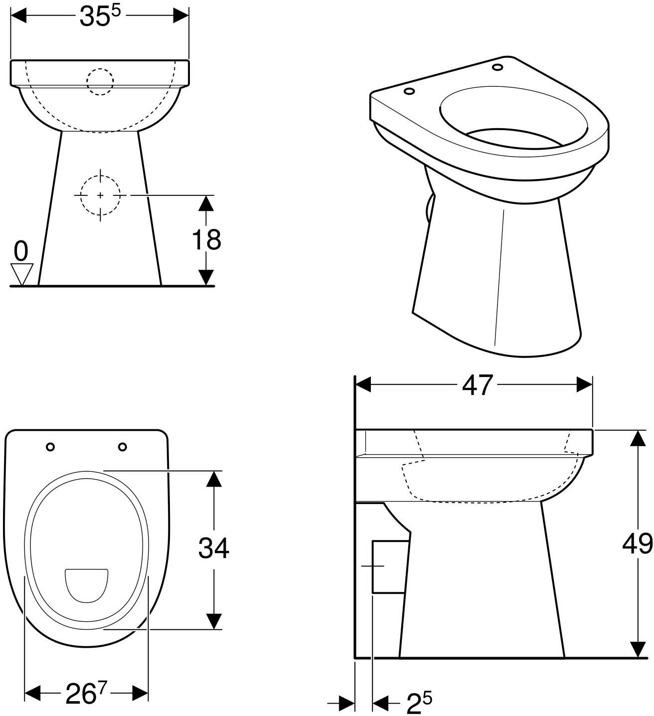 Geberit Renova Comfort Flachspül-WC, Abgang horizontal