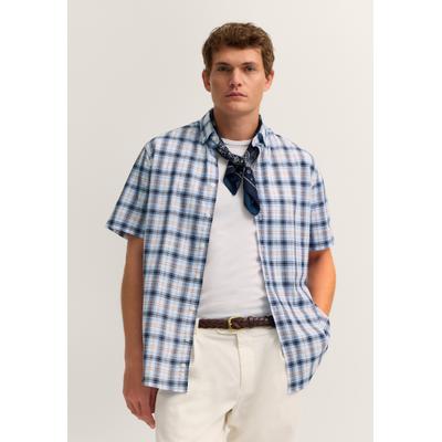 Kurzarmhemd BUGATTI, Herren, Gr. L, Normalgrößen, blau (320, hellblau), Canvas, 100% Baumwolle, unifarben, normal, Hemden, Modern Fit mit einem Karo-Muster