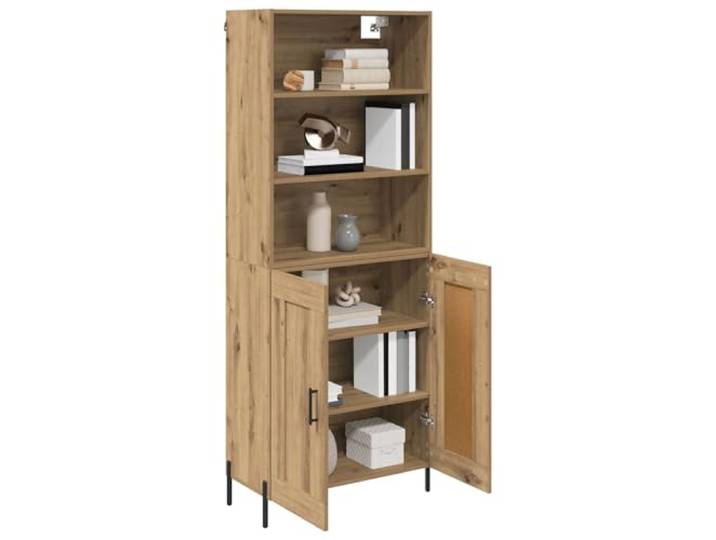 KTHLBRH Sideboard Eiche handwerklich 69,5 x 32,5 x 180 cm Technisches Holz, 2 Türen, 3 Einlegeböden, Metallgriffe, Eisenbeine, 120 kg Tragkraft
