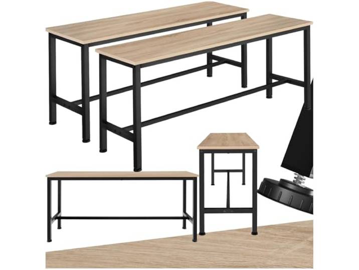 tectake® 2X Sitzbank für Esszimmertisch, Industrial Möbel, Bank Esstisch, Küchentisch, Küchenmöbel für Essgruppe, Holzbank für Sitzecke, Esszimmerbank, Garderobenbank Flur - Holz hell, Eiche Sonoma