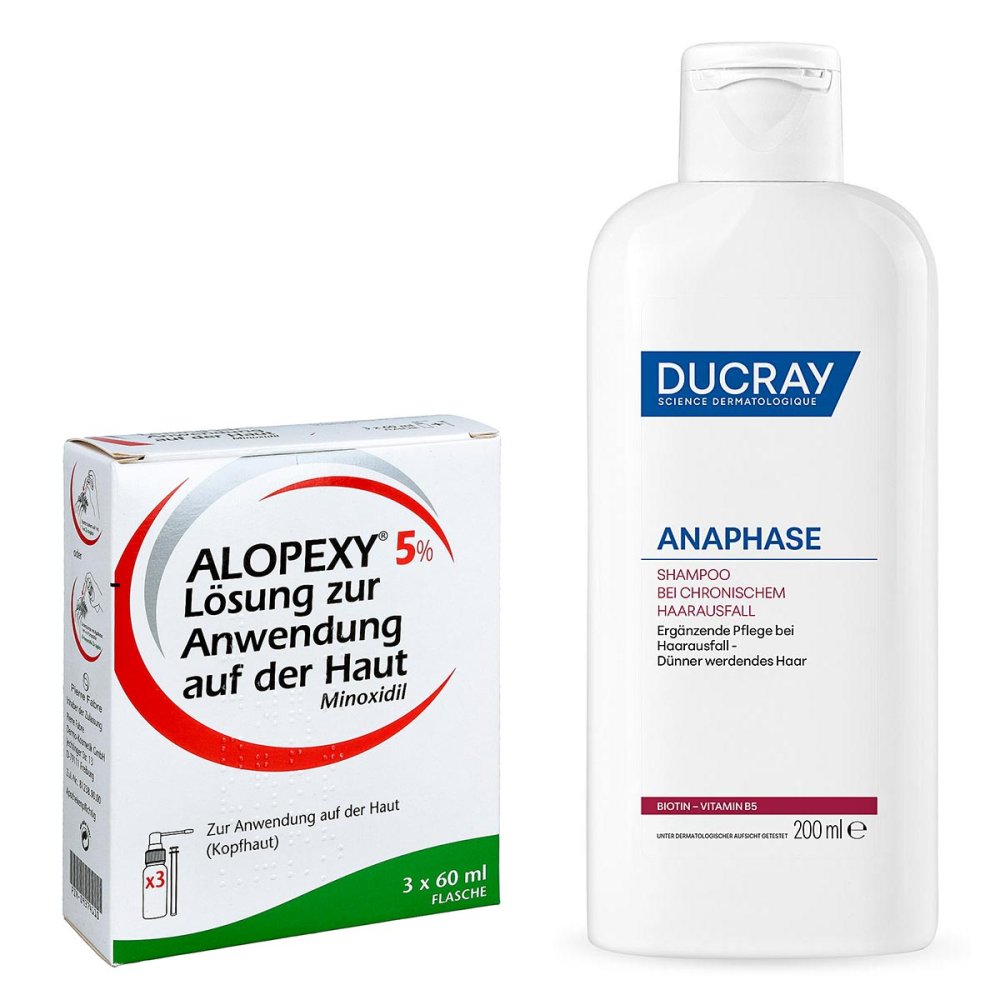 PIERRE FABRE DERMO KOSMETIK GmbH Alopexy 5% Lösung 3x60 ml + Anaphase Begleitshampoo 200ml 08107424