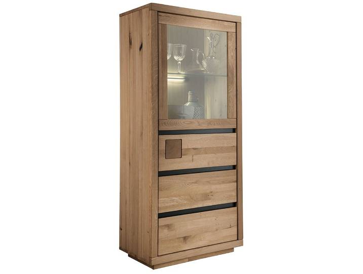 Lomadox Highboard WINCHESTER-69, Standvitrine Schrank 65 cm Eiche massiv geölt Hirnholz-Detail