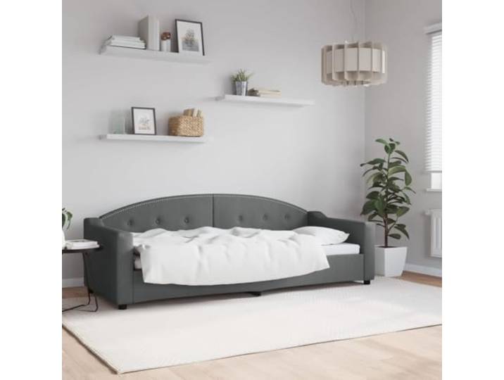 2 in 1 Tagesbett Schlafsofa Stoff Gepolstert Wohnzimmer Schlafzimmer Grau Tagesbett Dunkelgrau 80x200 cm Stoff Schlafsofa mit Metallgestell, 2-in-1 Gästebett mit Schaumstoffpolsterung, Tagesbett mit