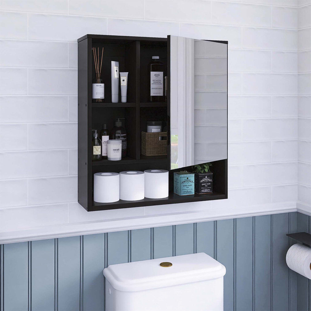 META Compact Bathroom Cabinet Wall Mounted Required Bathroom Cabinet Black 61cm H X 55cm W X 16cm D