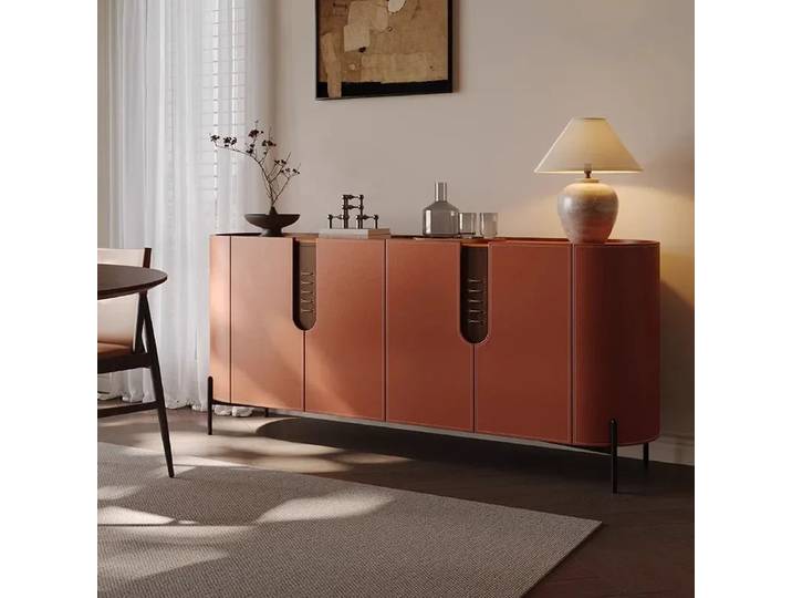 Armoire de rangement, armoire de salon, vitrine, armoire en cuir italien, armoire en dalle de roche, moderne, simple, grande capacité