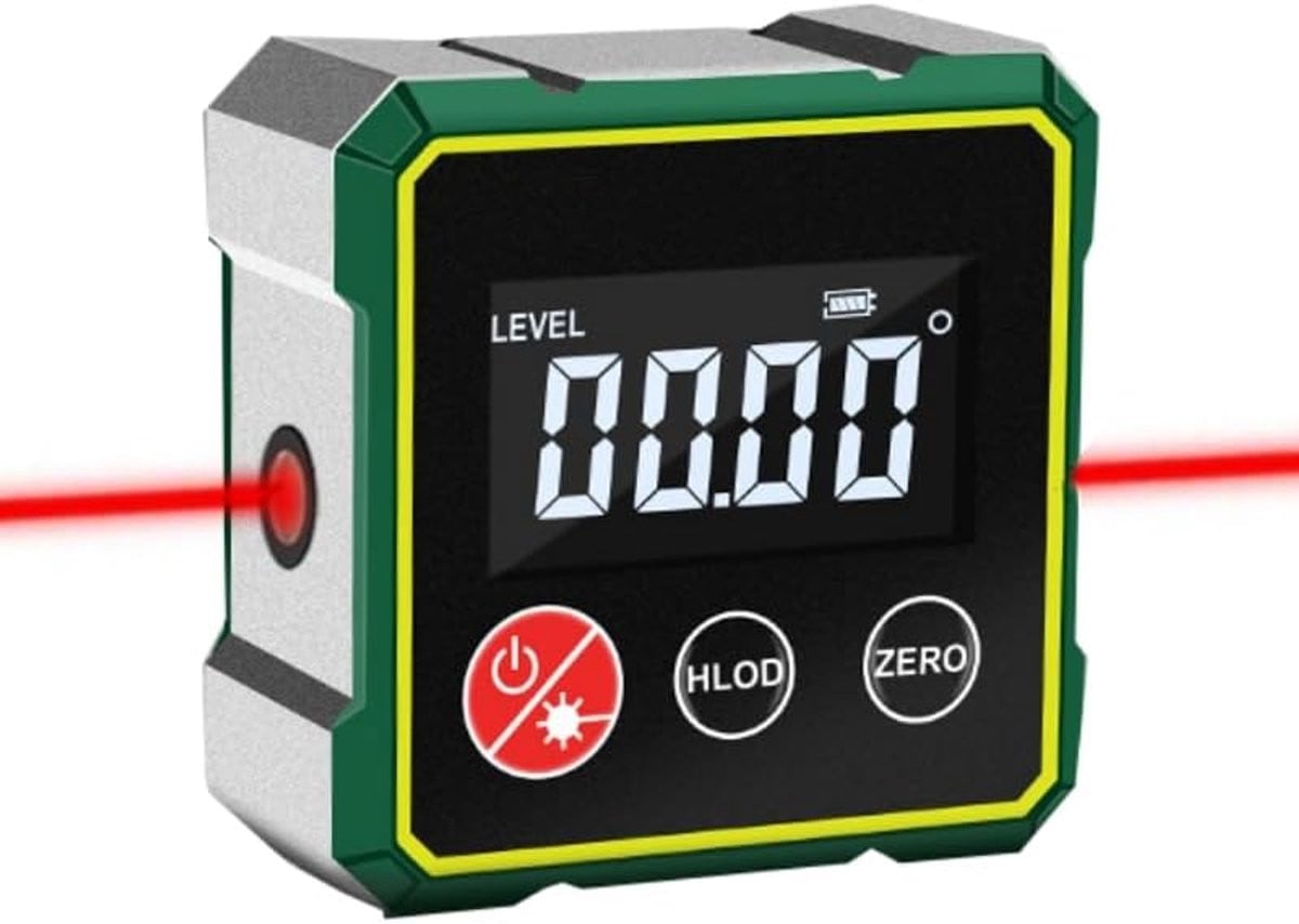 Digitale magnetische hoekmeter en elektronische laser waterpas met LCD-scherm in groen en meerkleurig