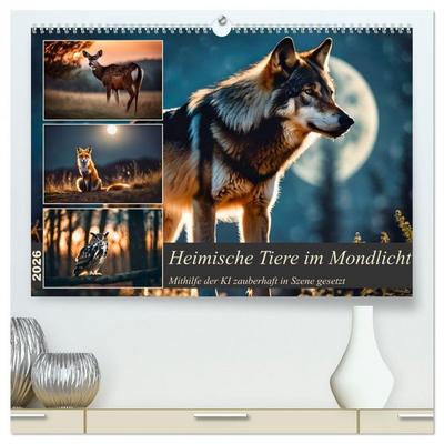 Heimische Tiere im Mondlicht (hochwertiger Premium Wandkalender 2026 DIN A2 quer), Kunstdruck in Hochglanz