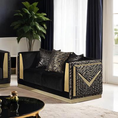 Furniture of America Ospray I Glam Black Velvet Upholstered Zebra Print Loveseat