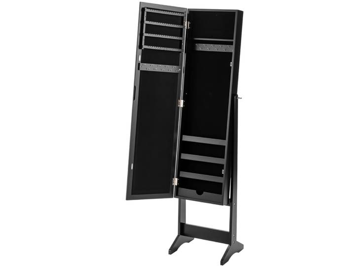 Armoire à bijoux cosmétique avec miroir inclinable 4 étagères noir