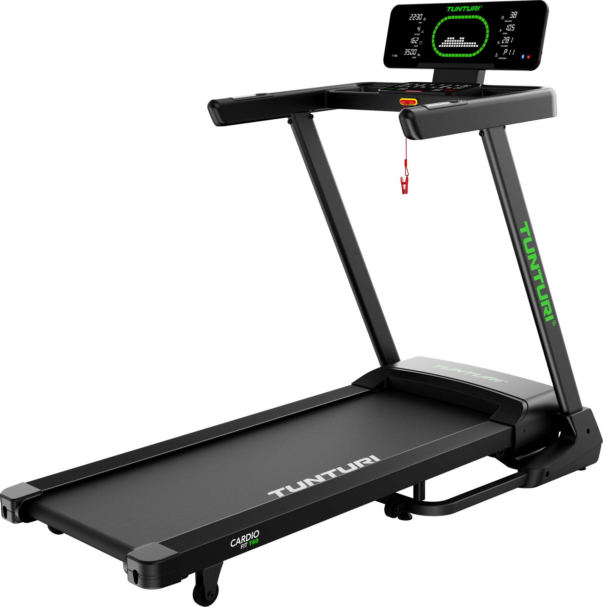 Tunturi Cardio Fit T50 Laufband - Walking Pad - 44 Programme - Klappbar - Kompakt - 0,8 bis 16,0 km/h - Fitnessgerät für Zuhause