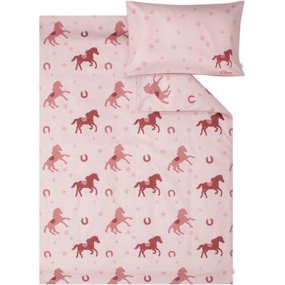Kinderbettwäsche S.OLIVER "Satinbettwäsche s.Oliver Junior Pferde", rosa, B/L: 100cm x 135cm, 1 Stk., 1 Stk., Mako-Satin, B/L: 60cm x 40cm, 2 Stk., Mako-Satin, Obermaterial: 100% Baumwolle, Bettwäsche, mit Pferden und Sternen