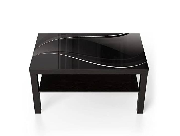 DEQORI Glastisch schwarz groß 90x50 cm Motiv Dunkle Wellengrafik ausgefallener Beistelltisch aus Glas Hochglanz Couchtisch fürs Wohnzimmer moderner Couch Tisch mit Design