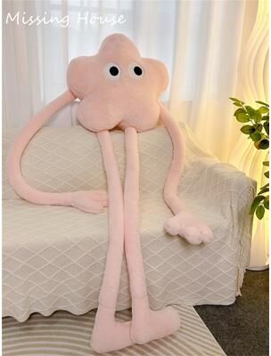 Trendy Discount Goods Cartoon Funny Eyes Pink Star Flower Soft Pillow Cushion Long Leg Arms For Sofa Car Bedroom Gift pink