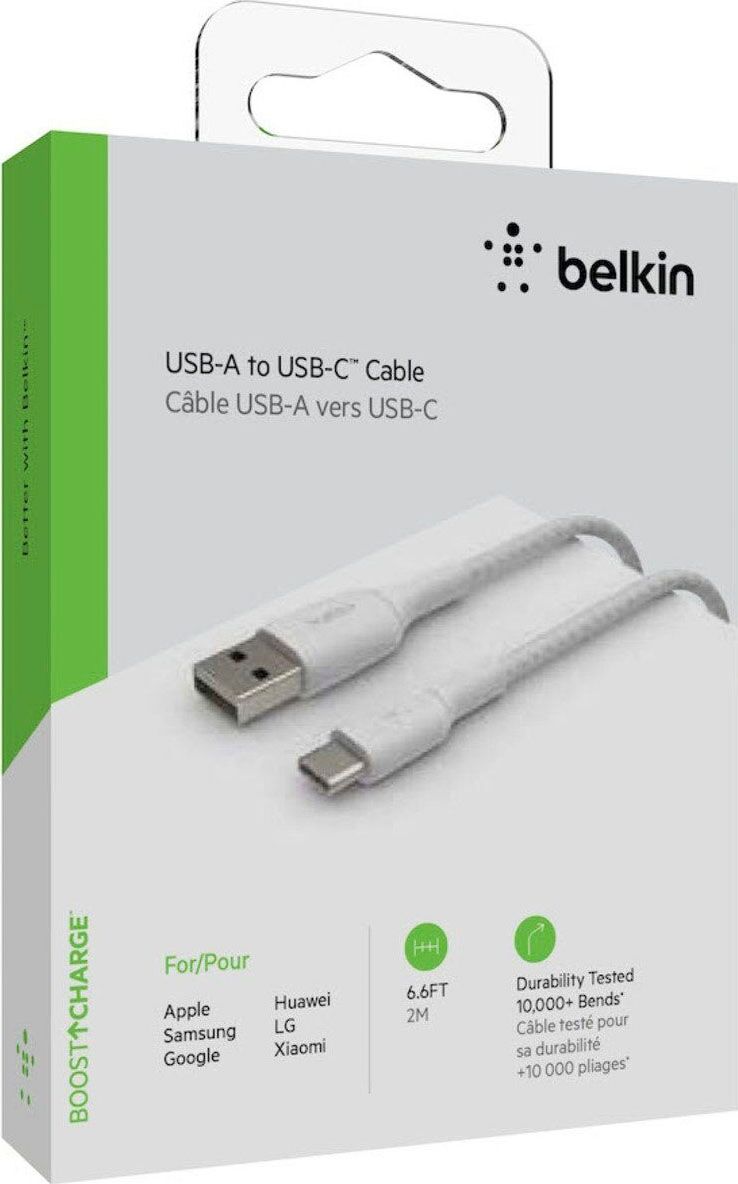 Belkin USB-Kabel "USB-C/USB-A Kabel ummantelt, 2m", schwarz, 200cmcm, Kabel, USB-Kabel