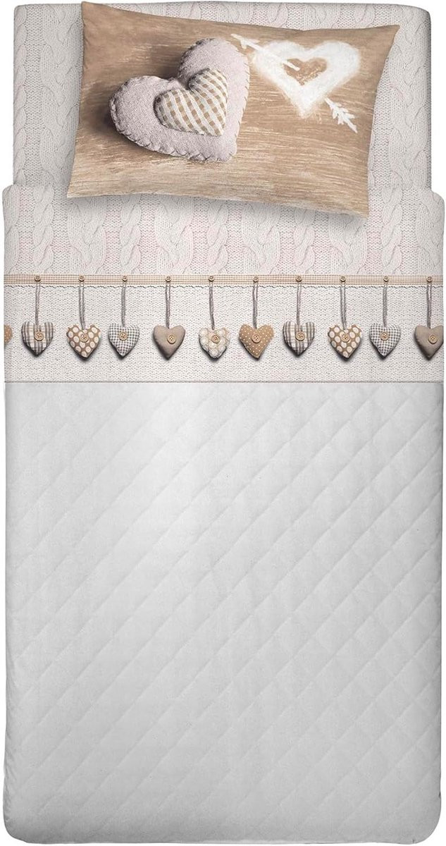 Flanellen katoenen beddengoed set voor eenpersoonsbed - Hangend Hart - Beige