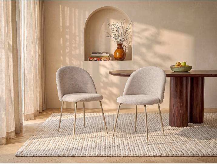6er-Set Stühle aus strukturiertem Stoff und Metall - Beige - MELBOURNE