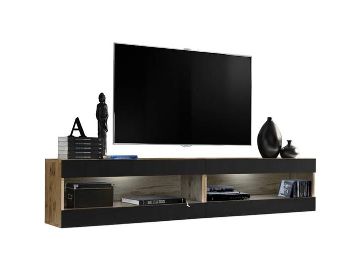 Komodee Wohnwand 2-er Set, Tivoli Set4 Wotan + Schwarz, Offener Raum, Schwarz, Schwarz, 200x41x35 cm, Wohnzimmer, Wohnwände