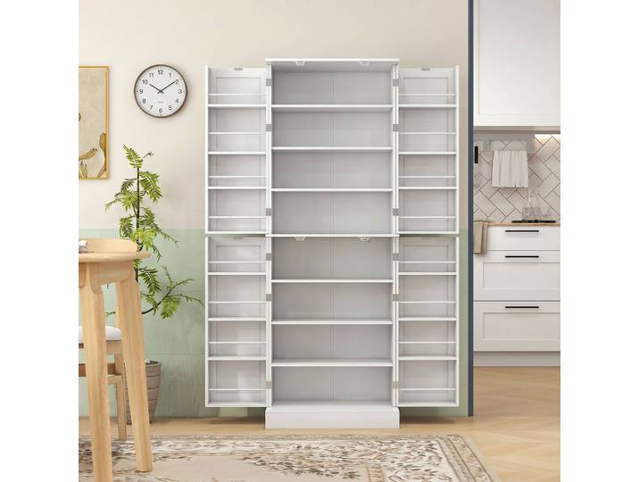 HOMCOM Armoire Cuisine Blanche 60x35x166cm avec Étagère et Placards