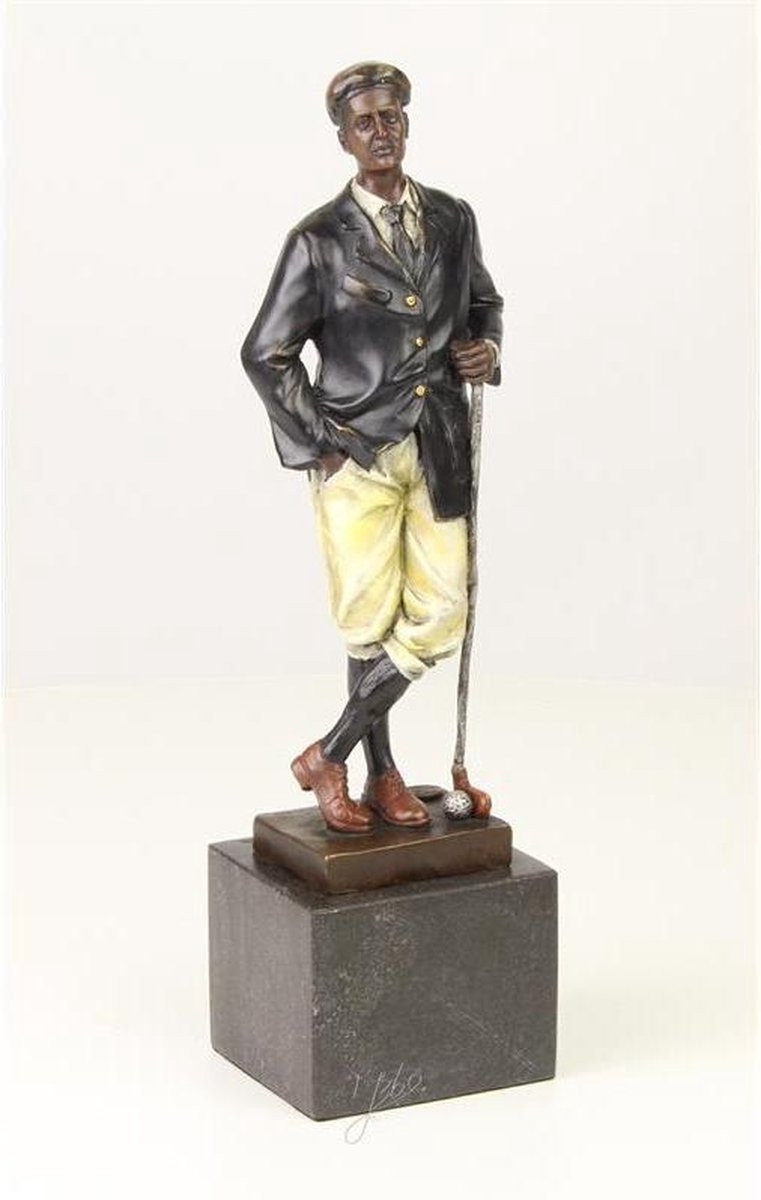 Bronzen beeld De geduldige golfer - Geverfd sculptuur - Hoogte: 32 cm
