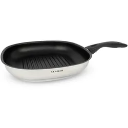 KLAMER 28cm Grillpfanne, antihaftbeschichtete Induktions-Pfannne, 28cm Viereckpfanne, Steakpfanne aus Edelstahl