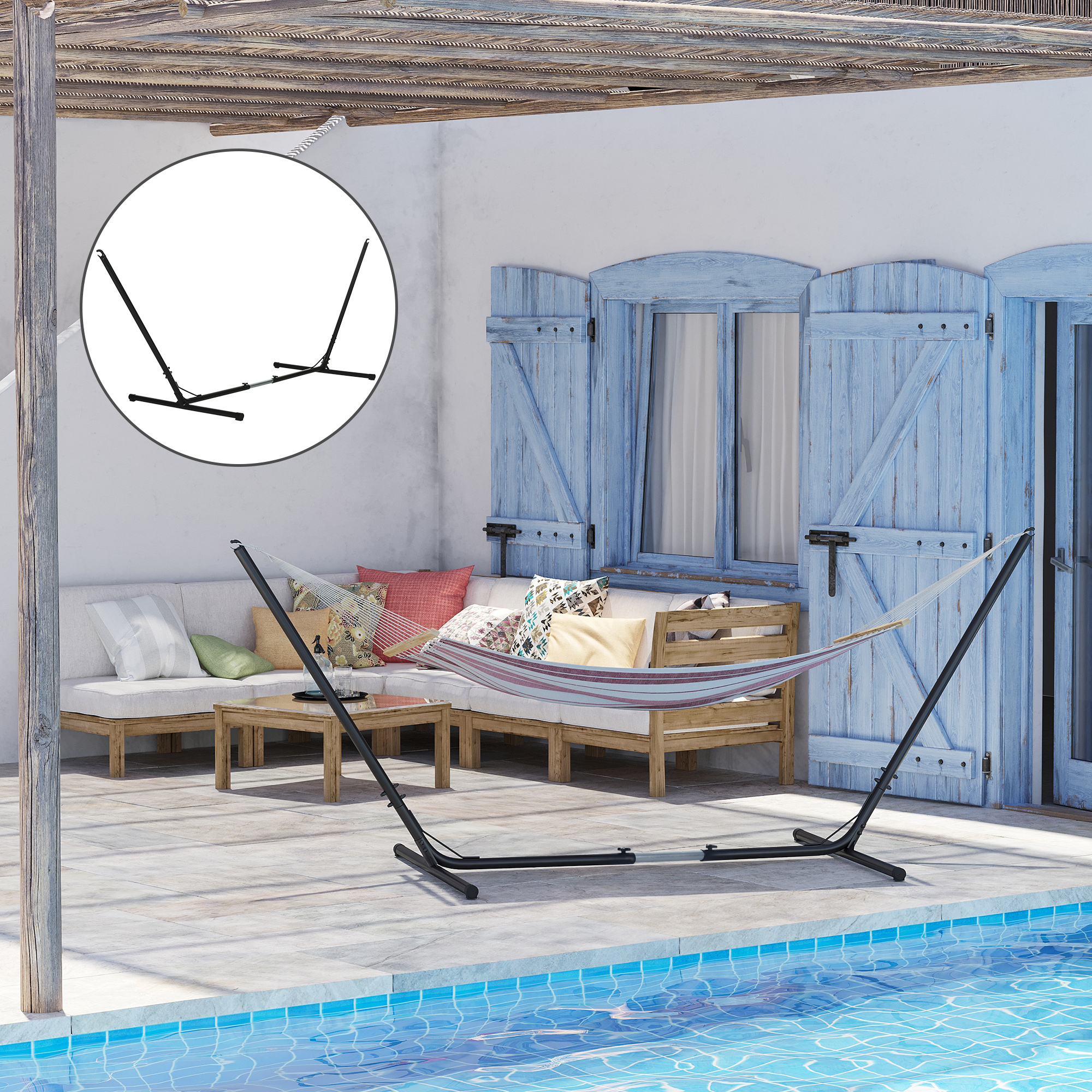 Outsunny Supporto Struttura Portante per Amaca Regolabile Capacità Max. 120Kg 308-380x108x120cm Nero Aosom