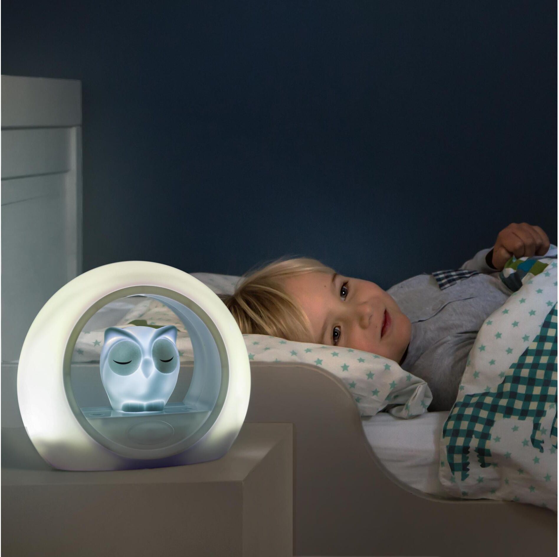 LED Nachtlicht ZAZU "Eule Lou", Baby, Gr. H: 16cm, grau (grau, weiß), Leuchten LED Nachtlicht grau, weiß H: 16cm