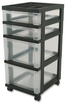 IRIS 4-Drawer Storage Cart with Organizer Top, Black