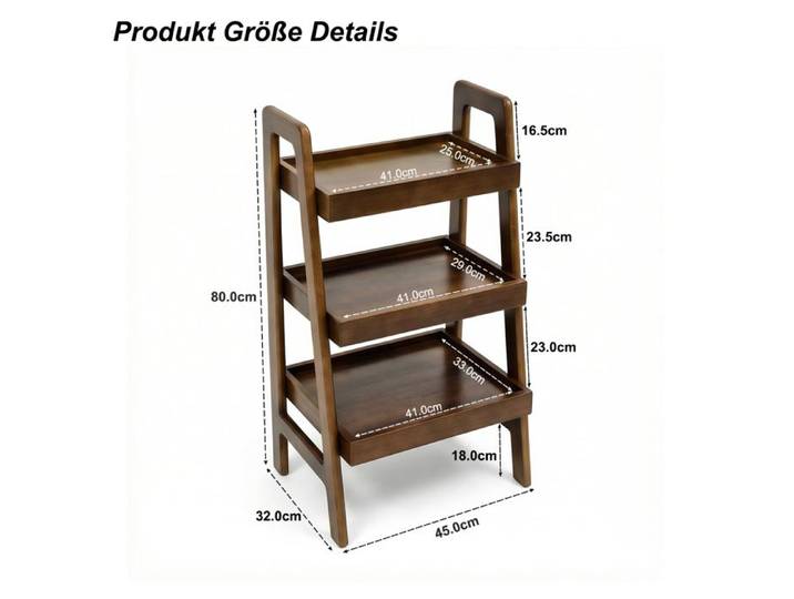 MEULVA Étagère échelle 3 niveaux en bois massif meuble de rangement autoportant coloris walnut