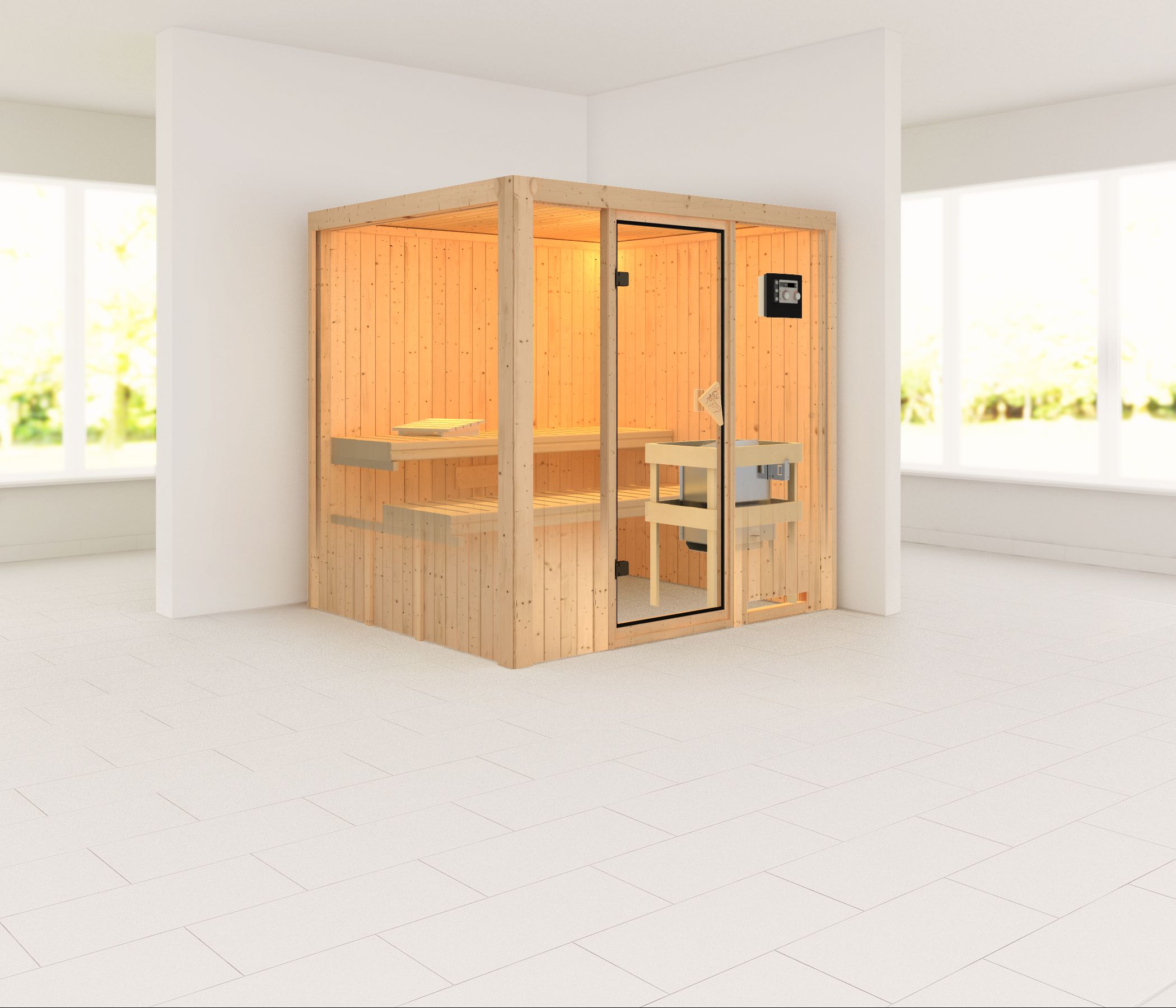 KARIBUHOLZT Sauna Sodin Front ,9kW Bio.Strg bronz.GGT 08288374