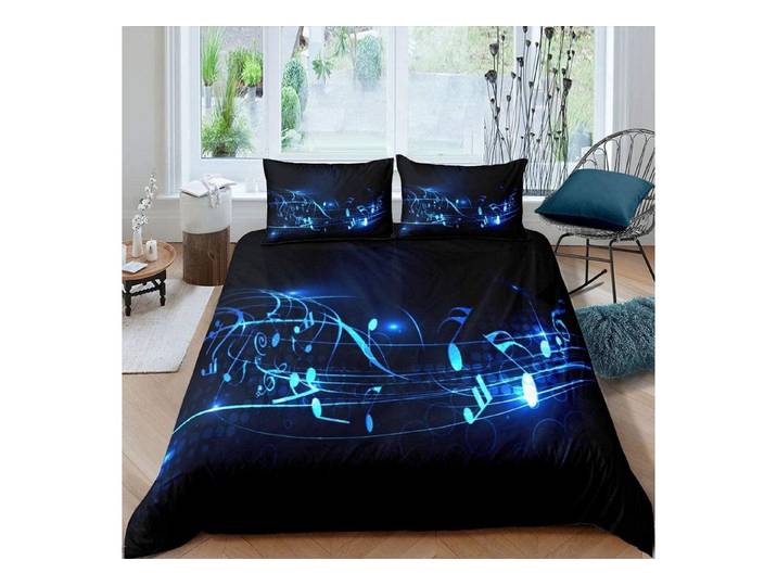 LuxusKollektion Jugendbettwäsche Bettwäsche Set 155x220 Musik Note Blau Geometrisch