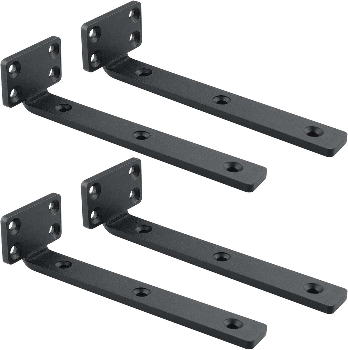 Set van 4 SnelShoppen Floating Shelf Holders, Wandplank Steunen met Schroeven, Zwart, 15 x 5 cm