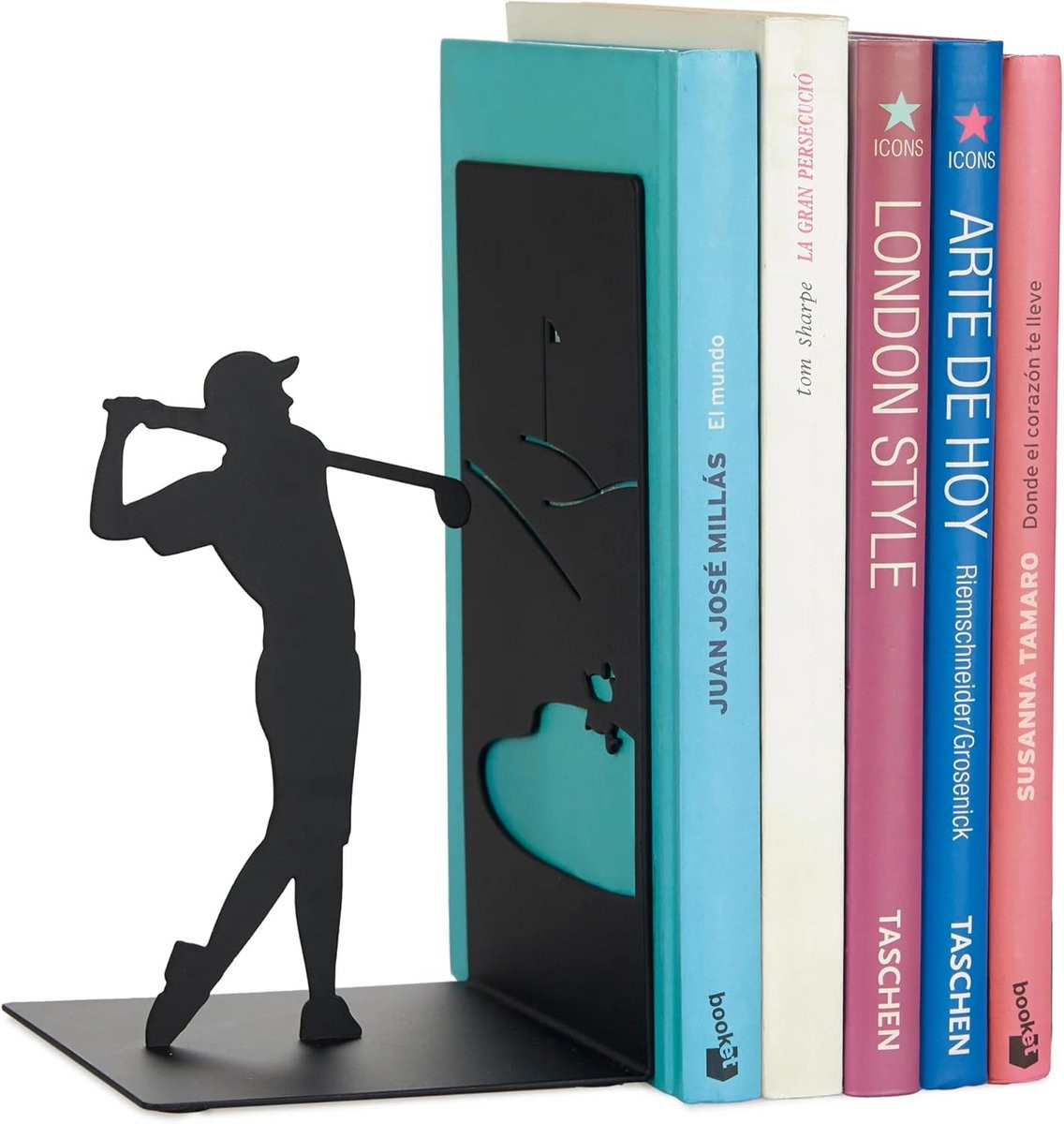 Zwarte Metalen Boeksteun met Golfspeler - Decoratieve Boekensteun voor Planken
