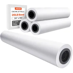 VEVOR Großformatpapier Plotterpapier 45,7 m x 609,6 mm 4 Rollen CAD-Bond-Rollen mit 50,8 mm Kern, Zeichenrollen für CAD-Zeichnungen, technische Pläne, GIS-Karten und Architekturentwürfe
