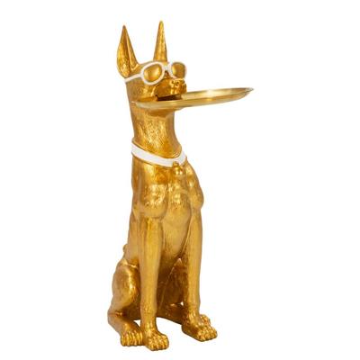 Mauro Ferretti Muskulöse Pitbull-Hundestatue mit goldenem Tablett – Glamouröses Design – 27 x 51 x 74 cm – Luxuriöses und funktionales Einrichtungsobjekt