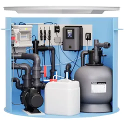 Pool-Technikschacht HydroTec Plus | LowSalt mit Gegenstromanlage, Salzwasserelektrolyse und Hydrolyse inkl. pH & Sandfilteranlage