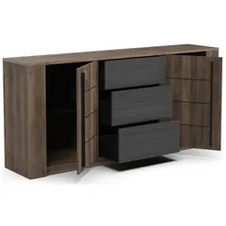Demeyere, Kommode + Sideboard, MONACO-Sideboard – Eichen- und Schwarzdekor – 2 Schiebetüren + 3 Schubladen
