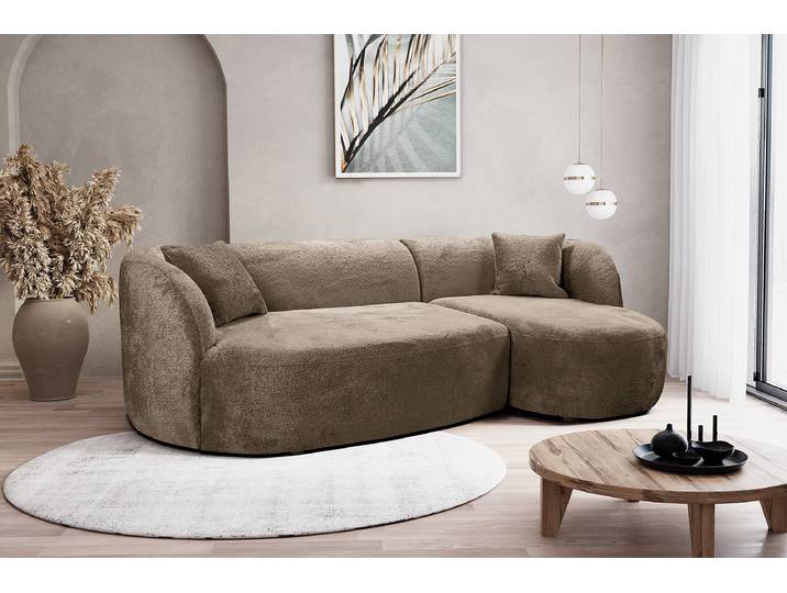 Ecksofa mit Longchair Braun Chenille Eudora 264 x 75 x 143cm Ecke davorstehend rechts Modern